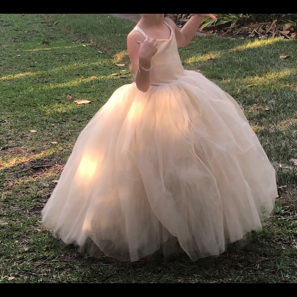 Champagne colored flower girl dress.